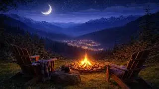 Warm Campfire with Crickets and a Friend | Calm Night Music (30m)