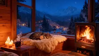 🔥Cozy Winter Cabin Ambience: Steady Fireplace & Soft Snowstorm for Deep Sleep (No Music)