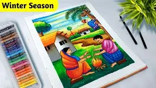How to Draw Scenery of Winter Season / Winter Scenery Oil Pastel / Winter Season Drawing