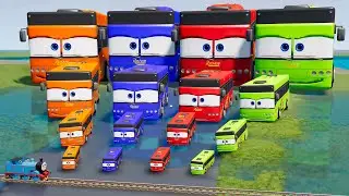 Big & Small Colors Buses Lightning Mcqueens vs Trains | BeamNG.Drive
