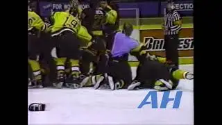 OHL Feb. 18, 1990 North Bay Centennials v Owen Sound Platers Bench Clearing Brawl Live + (HL)