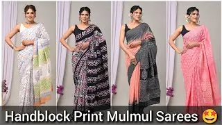 Pure Handblock Print Mulmul Cotton Sarees 🤩| #mulmulcottonsarees