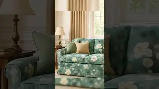 Floral fabric, upholstery, and curtains. Vibrant turquoise color.classical English Victorian style