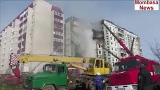 Uman Ukrainian city building in flames after Russia launches missile attacks.