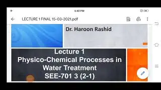Introduction to Physico Chemical Processes in Water Treatment - part 1
