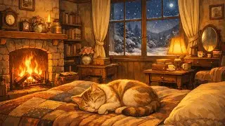 a cozy snowy night with 1950s vintage oldies playing in another room
