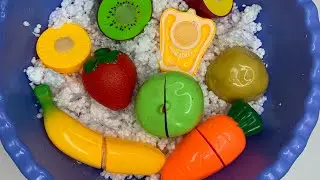 Satisfying video. How to cutting Fruits and drop in Snow ASMR