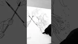 Simple witch drawing with black line. #art#drawing#magic#artist.