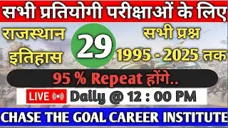 Rajasthan History 30 years PYQs I 1995 से 2025 तक पूछे गए महत्वपूर्ण  प्रश्न I Important Questions I
