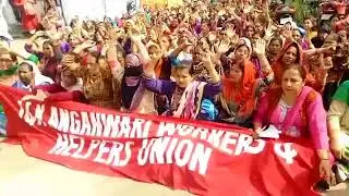 Anganwadi workers, helpers stage protest to highlight demands