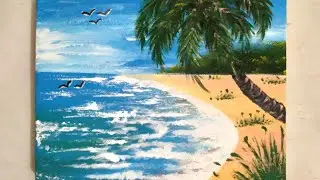 Tropical Beach Painting | Easy acrylic painting tutorial - step by step.