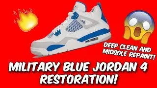 AIR JORDAN 4 MILITARY BLUE FULL RESTORATION! (DEEP CLEAN + MIDSOLE REPAINT)