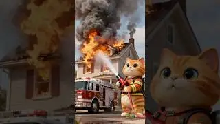 🐱Unexpected Hero🚒Cat's New Fire Truck Saves Boy's House!#shorts #funny #cat #cute #animals #comedy