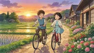 A Bicycle Ride at Sunset | Quiet Village Evening (Ghibli-Inspired Calm Animation)