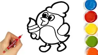 How to draw Bird with Ice cream -Colouring for Kids & Toddlers |Draw, Paint and Learn _ Toto Art