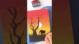 🎨COMO PINTAR UN ATARDECER SUPER FACIL /C&Oacute;MO PINTAR UN ATARDECER CON ELEFANTE 🐘 #pintura #paisajes