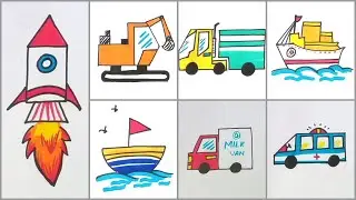 Drawing of transportation for kids | How to Draw Transport Vehicles Easy for Kids and Kindergarten