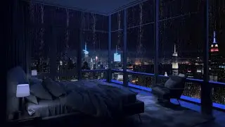 Rainy Night Bedroom with City View 🌧️🌃 | Deep Sleep, Relax, Study & Stress Relief