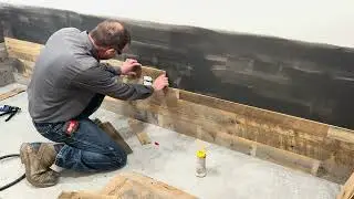 Installation of Barnwood Blend Wall Paneling by Reclaimed Lumber Products, glue on over sheetrock