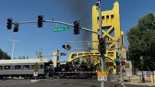 Granite Rock Co. 10 Leads SSRR Excursion Train North - Capitol Mall Railroad Crossing, Sacramento CA