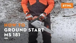 STIHL MS 181 ꘡ How to ground start using chainsaw with choke | Instruction