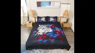 3D Leopard and Floral Printed 4-Piece Black Bedding Set/Duvet Cover Set Polyester