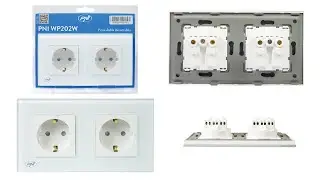 PNI WP202W built-in double socket, with glass frame, 16A, 2X3000W, 230V, white