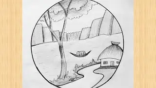 Easy circle scenery drawing /Easy drawing ideas for beginners/ How to draw pencil sketch drawing