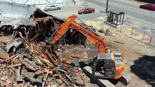 HOW TO+Single  Story Demolition With Rental Excavator- RAW DRONE FOOTAGE