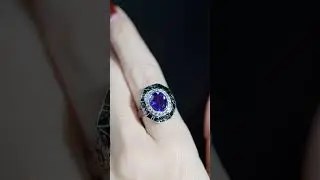 Amethyst White Sapphire and Black Enamel Antique Style Cocktail Ring