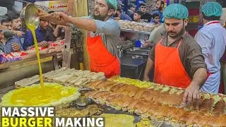 BURGER MAKING 😱 1000+ Eggs - Fastest Making Skills Of Street Food Bun Kabab Karachi #streetfood