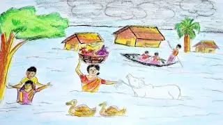 How to draw a flood affected area step by step.