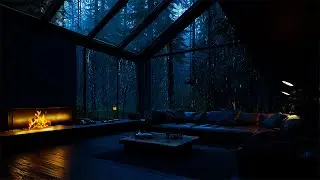 Gentle Storm in a Forest Cabin with Fireplace Sounds &ndash; Peaceful Rain & Relaxation