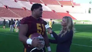 USC offensive lineman Damien Mama at USC spring practice