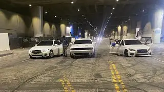 Late night cruise in Downtown Los Angeles 📍|  2 Q50&rsquo;s , Challenger , Etc