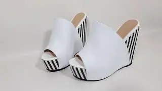 Sorbern Black White Striped Sandals Wedge High Heel Open Toe Comfortable Outdoor Slip On