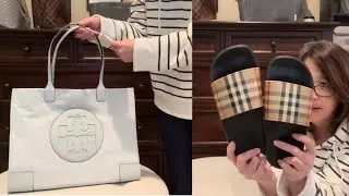 Tory Burch Ella Tote 👜 Unboxing + Burberry Vintage Check Slides Unboxing | @thedangitfam7799