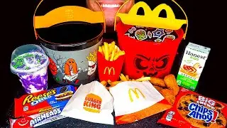 MCDONALD'S BURGER KING HALLOWEEN BOO BUCKETS PAILS CHEESEBURGER NUGGETS HAPPY MEAL FRIES EATING SHOW