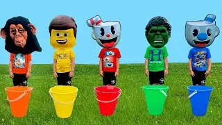 Learn Bucket Colors with Five Little Babies Jumping On The Bed Song for kids