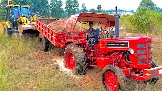 Mahindra 275 Di Stuck in Mud with Trolley | JCB 3dx Loading Water in Mahindra 275 #jcb #tractor