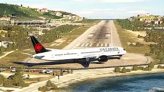 INSANE Crosswind Takeoff! Air Canada Boeing 787 Battles Strong Winds at Short Skiathos Runway