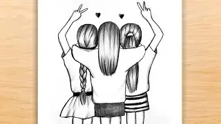 Best Friends Drawing Step by Step | BFF Drawings| Friendship Drawing |How to Draw Three Best Friends