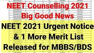 NEET 2021 Latest News Today MCC Neet Counselling Urgent Notice Merit List Released for AIQ ALL STATE