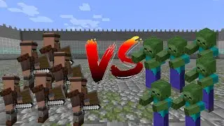 minecraft mob battle 30- guard villagers vs zombie army