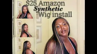 $25 SYNTHETIC Amazon Wig Install | AISI QUEENS | 24 in Long Straight Highlights.