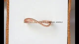 Twisted Shank Band, Round Simulated Diamond Ring, Rose Gold eternity Band