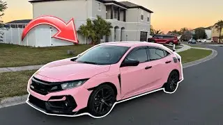 Мы перекрасили её Honda Civic в розовый цвет&hellip; Первая в жизни оклейка пленкой 😳💗