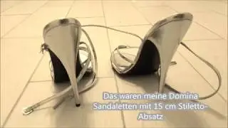 Goldene Stiletto Sandaletten mit 17 cm Absatz, nicht 15cm.
