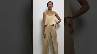 Beige satin top and pants set
