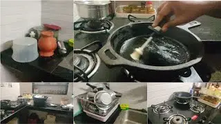 Cast Iron Cleaning and Maintenance | Messy kitchen cleaning | Lazyday vlog @pavitamilyoutuber